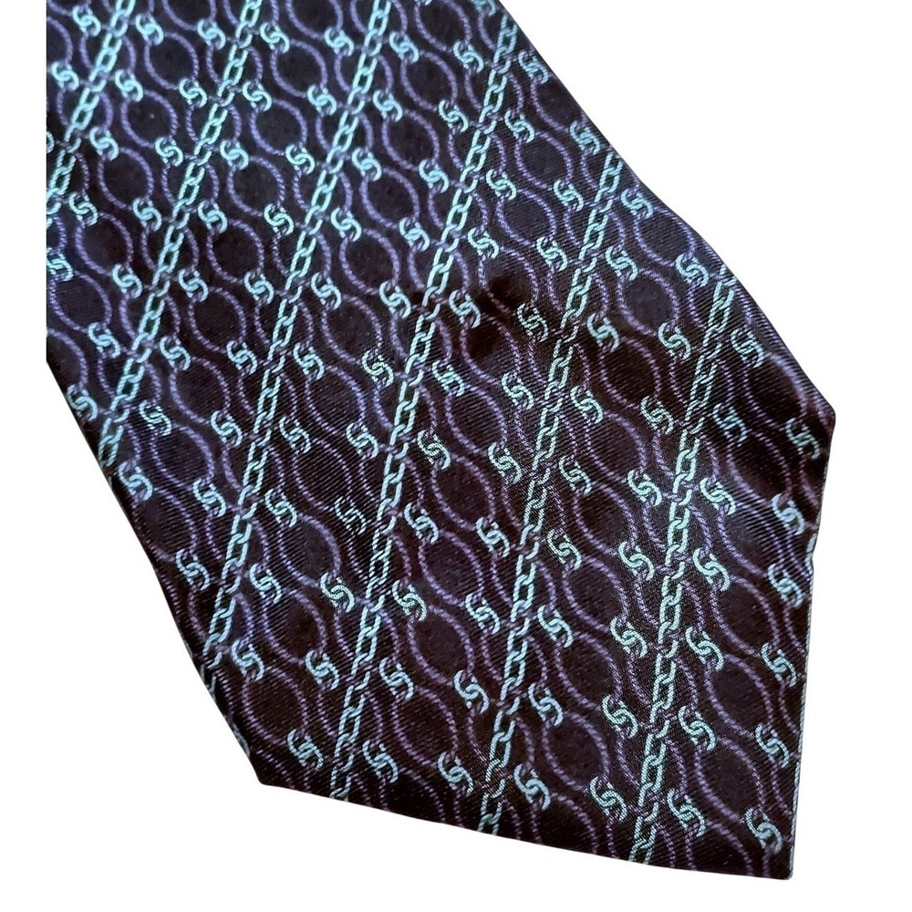 Bert Pulitzer Necktie Mens OS Purple Silk Geometric Chain Link Collector Edition